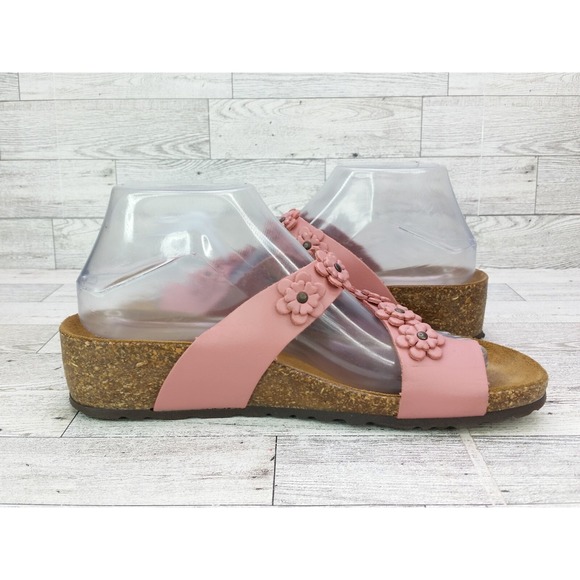 Women's A. Giannetti Sandals Size 7.5 Pink Brown Leather Flowers Floral Shoes - Picture 8 of 12